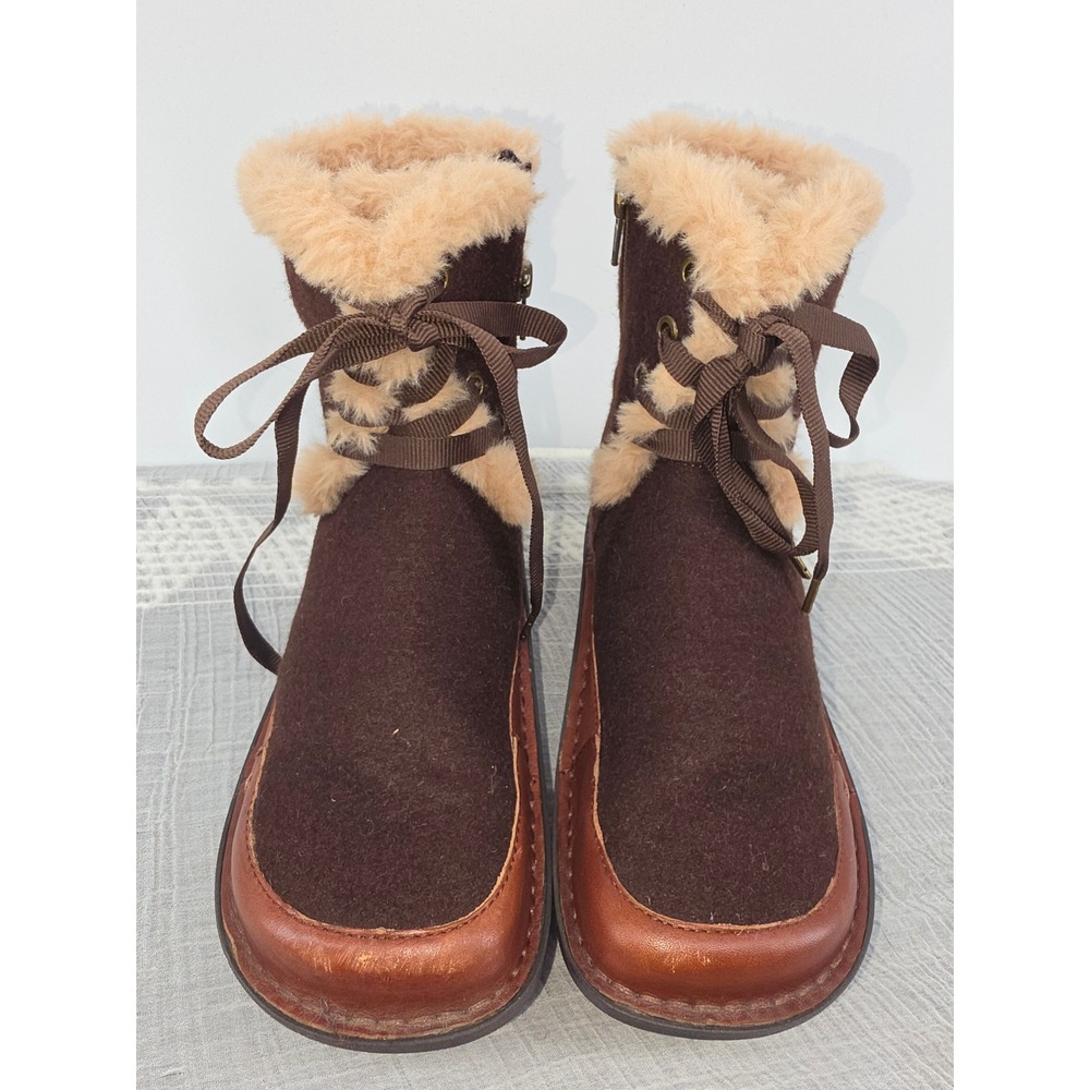 Alegria by PG Lite TWI-656 Brown Leather Wool Faux Fur Ankle Boots Womens 37